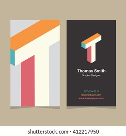 Logo alphabet letter "T", with business card template. Vector graphic design elements for company logo.