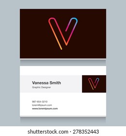 Letra del alfabeto del logotipo "V", con plantilla de tarjeta de presentación. Elementos de diseño gráfico vectorial para el logotipo de su empresa.