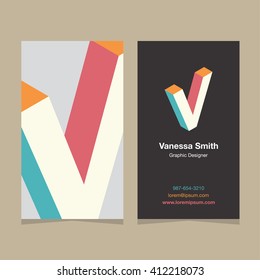 Letra del alfabeto del logotipo "V", con plantilla de tarjeta de presentación. Elementos de diseño gráfico vectorial para el logotipo de la empresa.