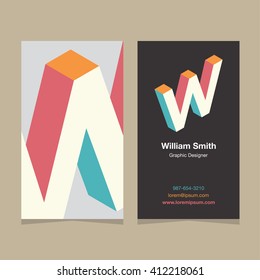 Logo alphabet letter "W", with business card template. Vector graphic design elements for company logo.