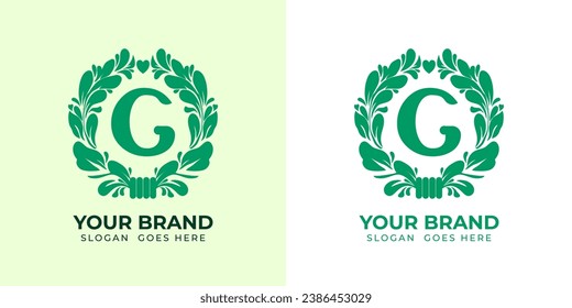 logo alphabeth initial "G" herbal vegan health green minimalist