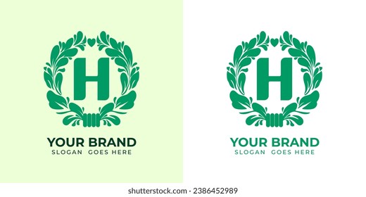 logo alphabeth initial "H" herbal vegan health green minimalist
