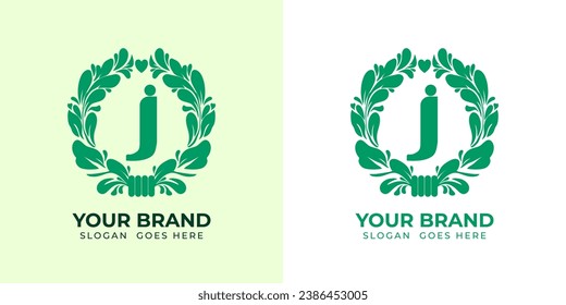 logo alfabeto inicial "J" sanidad vegetal vegetal verde minimalista