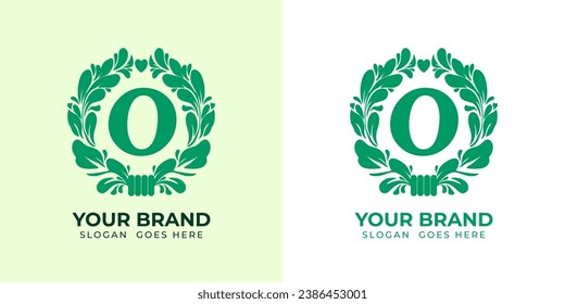 logo alphabeth initial "O" herbal vegan health green minimalist
