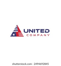 Logo for American company with United State's flag color and flash icon vector