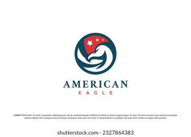 logo águila estadounidense halcón bandera vintage color azul rojo