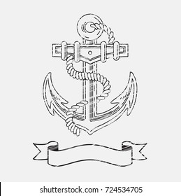 logo anchor and ribbon for your lettering, grunge vector illustration
