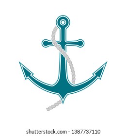Logo anchor with rope. Isolated vector on white background