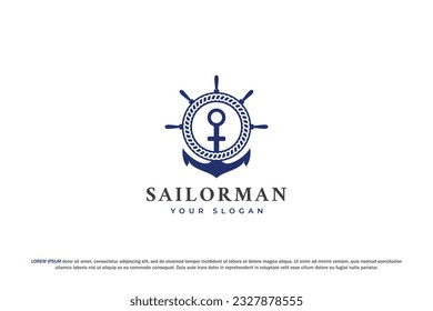 navío de la rueda del marinero del ancla del logotipo