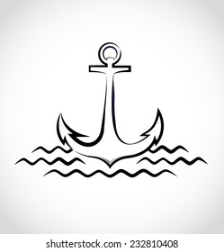 The logo of anchor in the sea waves