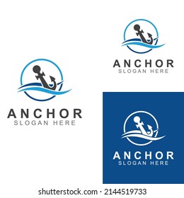 Logo and anchor symbol design vector.