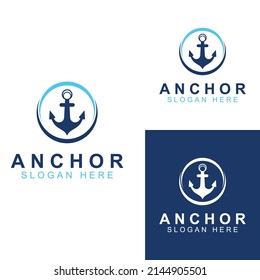 Logo and anchor symbol design vector.