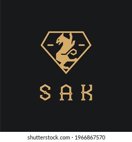 Logo for the ancient historical people 'sak'. Elements: Mythical leopard and diamond figure. Vector. 