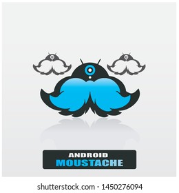 Logo Android with a mustache. Hipster Robot. Bearded and mustachioed android. ZTE Nubia. Android application and firmware development. Funny android. Logo for company or application.
