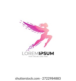 Logo de un ángel aleteando sus alas, logotipo de la belleza con la muchacha