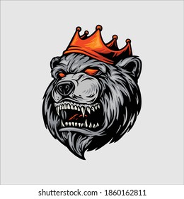 Logo Angry Bear With Red Crown Mascot for your work Logo merchandise clothing line, stickers and poster, greeting cards advertising business company or brands