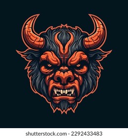 A logo of an angry red devil head, designed in esports illustration style