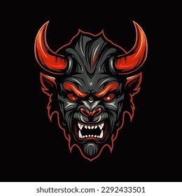 A logo of an angry red devil head, designed in esports illustration style
