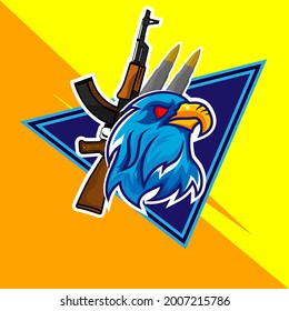 Espectáculo con logotipo de águila animal y emblema de arma torneo de pájaro águila. Juego de béisbol mascota. diseño del logotipo mascota y deportivo. fácil de editar y personalizar