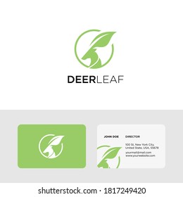 Logo with animal and leaf themes, Deer logo with leaf horns. Vector logo with business card.