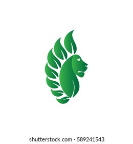 logo animal lion set using leaf