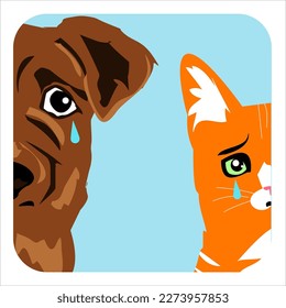 A logo for an animal shelter.Very sad doggie and kitty, they want to find a home
