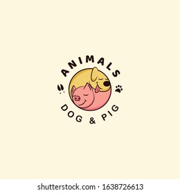 logo of animals dog and pig in a circle in the shape of yin yang