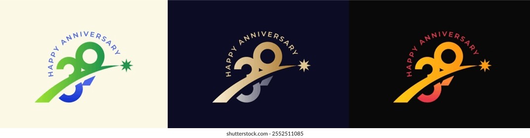 Logo Anniversary with Rising star 39th, 39th Happy Anniversary with Colorful Gradient, Luxury Gold and Silver.