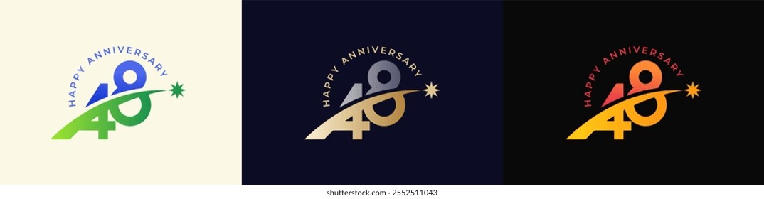 Logo Anniversary with Rising star 48th, 48th Happy Anniversary with Colorful Gradient, Luxury Gold and Silver.