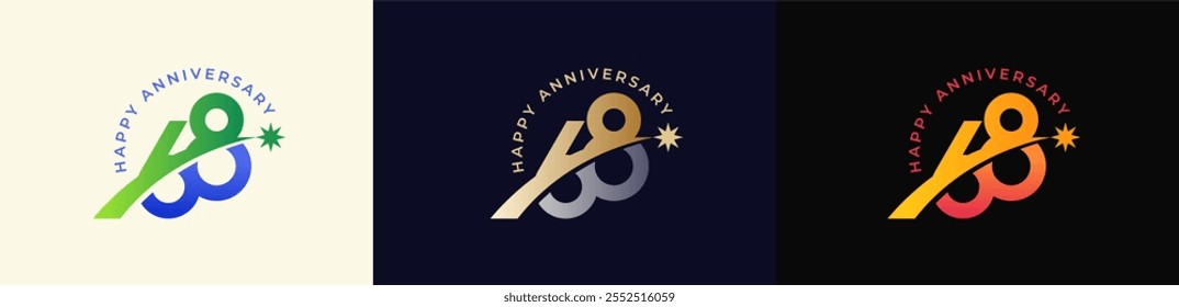 Logo Anniversary with Rising star 68th, 68th Happy Anniversary with Colorful Gradient, Luxury Gold and Silver.