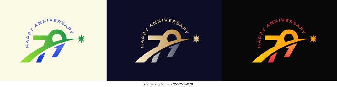 Logo Anniversary with Rising star 79th, 79th Happy Anniversary with Colorful Gradient, Luxury Gold and Silver.