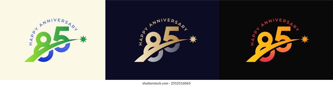 Logo Anniversary with Rising star 85th, 85th Happy Anniversary with Colorful Gradient, Luxury Gold and Silver.