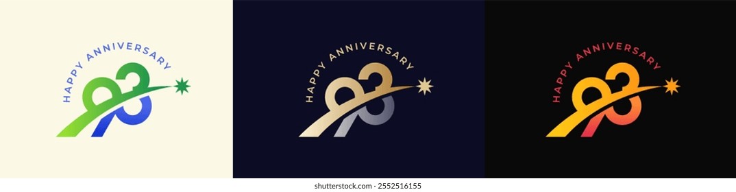 Logo Anniversary with Rising star 93th, 93th Happy Anniversary with Colorful Gradient, Luxury Gold and Silver.