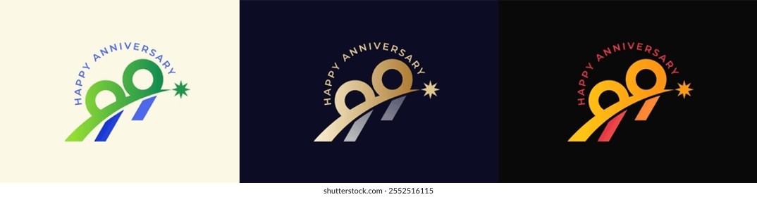 Logo Anniversary with Rising star 99th, 99th Happy Anniversary with Colorful Gradient, Luxury Gold and Silver.