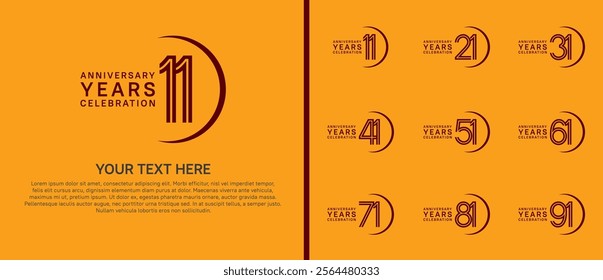 logo anniversary set. black color with swoosh on yellow background for special event