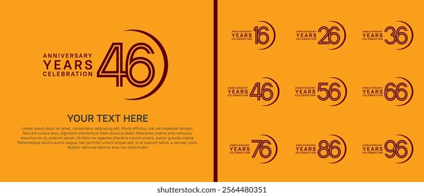 logo anniversary set. black color with swoosh on yellow background for special event