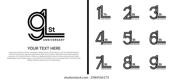 logo anniversary set. black color double line on white background for special event