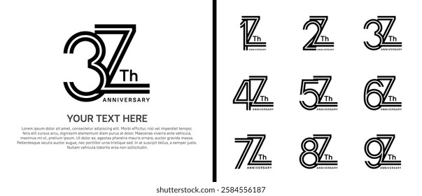 logo anniversary set. black color double line on white background for special event