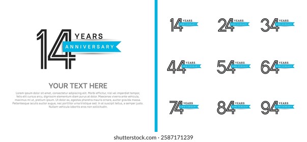 logo anniversary set. black color with blue ribbon on white background for special event