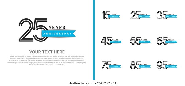 logo anniversary set. black color with blue ribbon on white background for special event