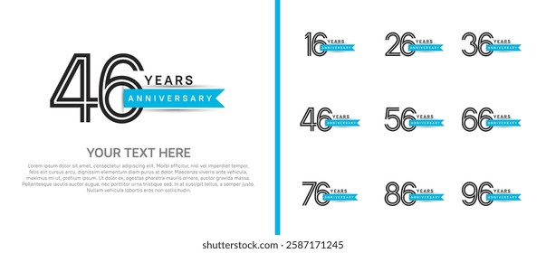 logo anniversary set. black color with blue ribbon on white background for special event