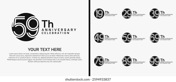 logo anniversary set. black color with circle on white background for special event