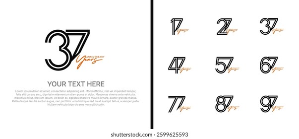 logo anniversary set. black color with orange handwriting on white background for special event