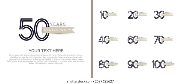 logo anniversary set. black color with brown ribbon on white background for special event