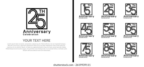 logo anniversary set. black color with square on white background for special event
