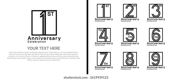 logo anniversary set. black color with square on white background for special event