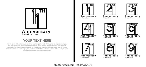 logo anniversary set. black color with square on white background for special event