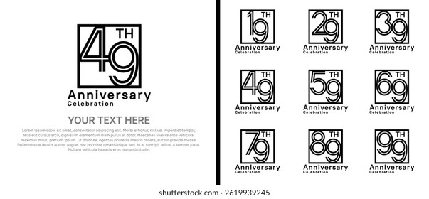 logo anniversary set. black color with square on white background for special event