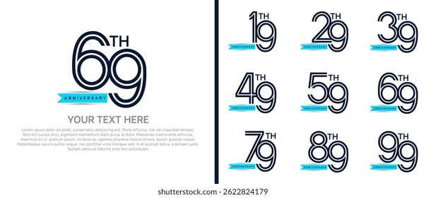 logo anniversary set. black color with blue ribbon on white background for special event