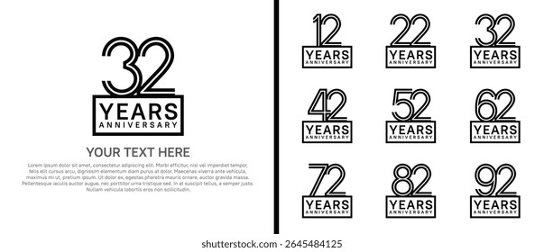 logo anniversary set. black color with square on white background for special event